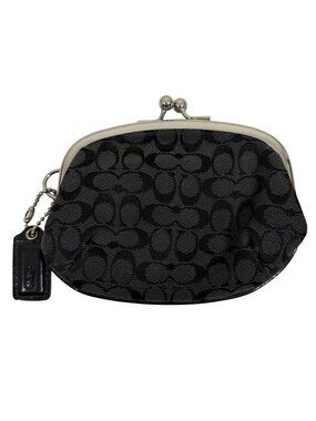 VTG Coach Signature Black Jacquard Kiss Lock Coin Purse Wallet Y2K + Hang Tag